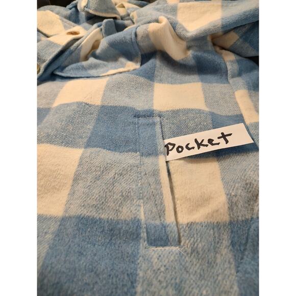 Member's Mark Woman's Blue-White Plaid Button Front Shacket Size XXL Pockets - Picture 4 of 7